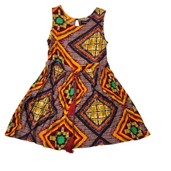 MINKPINK Dress Sleeveless Tassels Multicolor Yellow Red Moroccan Tile Size Small - Picture 2 of 12